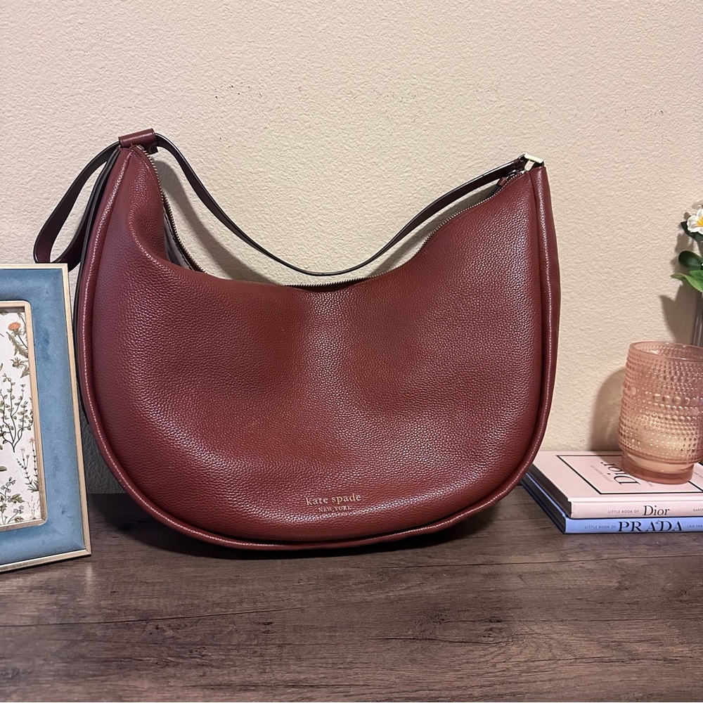 Large Brown Kate Spade vegan Leather Smile Hobo Moon Shoulder bag